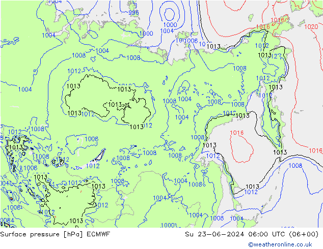 Luchtdruk (Grond) ECMWF zo 23.06.2024 06 UTC