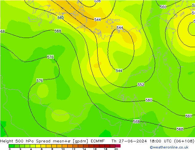 Height 500 hPa Spread ECMWF gio 27.06.2024 18 UTC