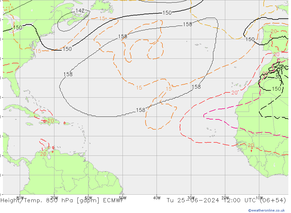 Géop./Temp. 850 hPa ECMWF mar 25.06.2024 12 UTC