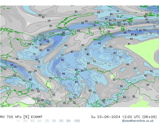 RH 700 hPa ECMWF dom 23.06.2024 12 UTC