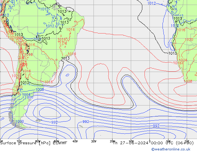 Surface pressure ECMWF Th 27.06.2024 00 UTC