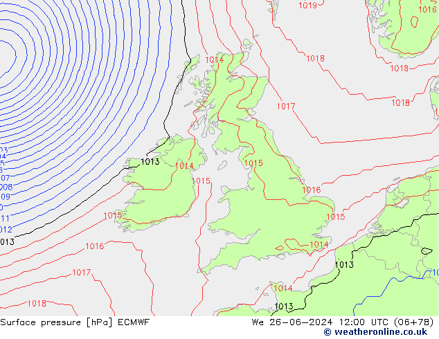 Surface pressure ECMWF We 26.06.2024 12 UTC