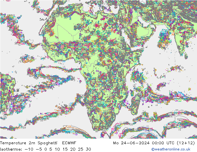 Temperatura 2m Spaghetti ECMWF Seg 24.06.2024 00 UTC