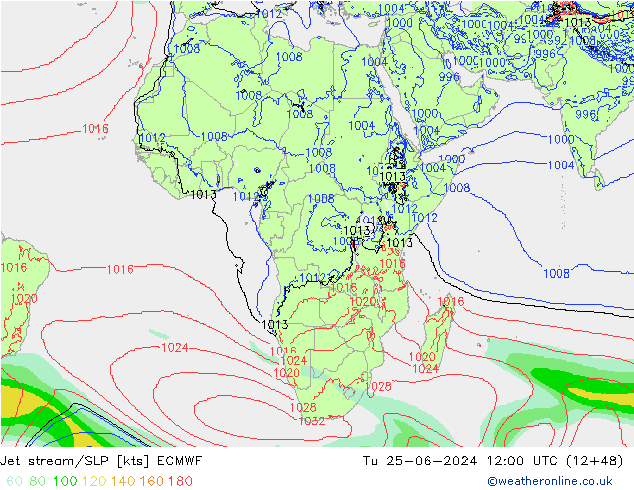 Corrente a getto ECMWF mar 25.06.2024 12 UTC