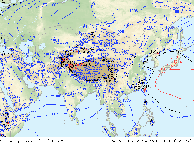 pressão do solo ECMWF Qua 26.06.2024 12 UTC