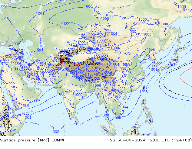 Surface pressure ECMWF Su 30.06.2024 12 UTC