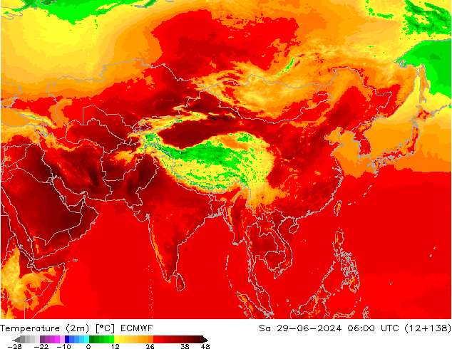 Temperature (2m) ECMWF Sa 29.06.2024 06 UTC