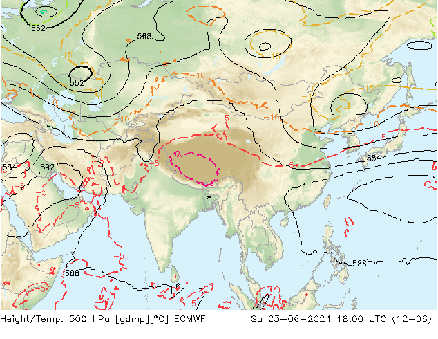 Height/Temp. 500 hPa ECMWF Su 23.06.2024 18 UTC