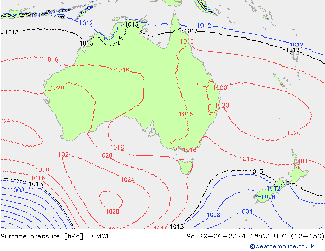 Presión superficial ECMWF sáb 29.06.2024 18 UTC