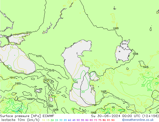 Isotachs (kph) ECMWF Dom 30.06.2024 00 UTC