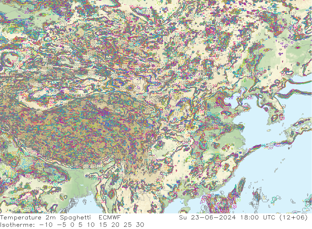 Temperatuurkaart Spaghetti ECMWF zo 23.06.2024 18 UTC