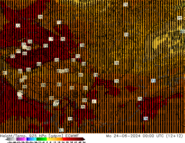 Geop./Temp. 925 hPa ECMWF lun 24.06.2024 00 UTC