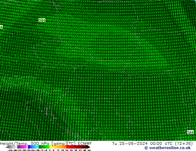Height/Temp. 500 hPa ECMWF wto. 25.06.2024 00 UTC