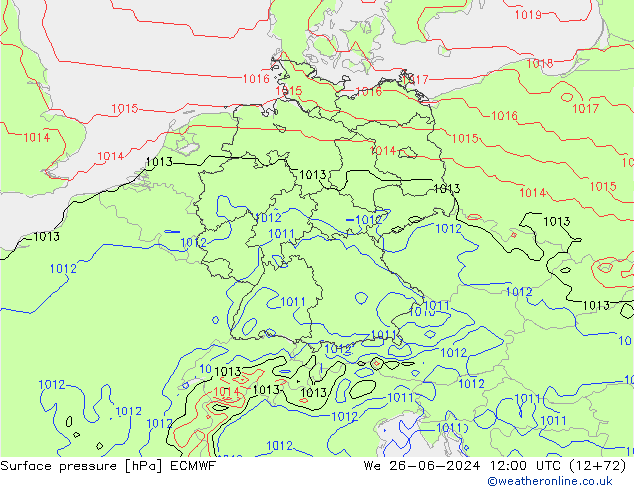 Surface pressure ECMWF We 26.06.2024 12 UTC