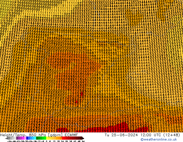 Height/Temp. 850 hPa ECMWF Tu 25.06.2024 12 UTC