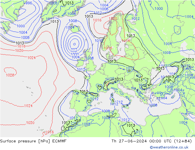 Atmosférický tlak ECMWF Čt 27.06.2024 00 UTC