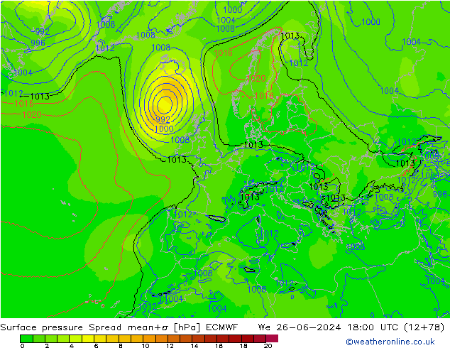 ciśnienie Spread ECMWF śro. 26.06.2024 18 UTC