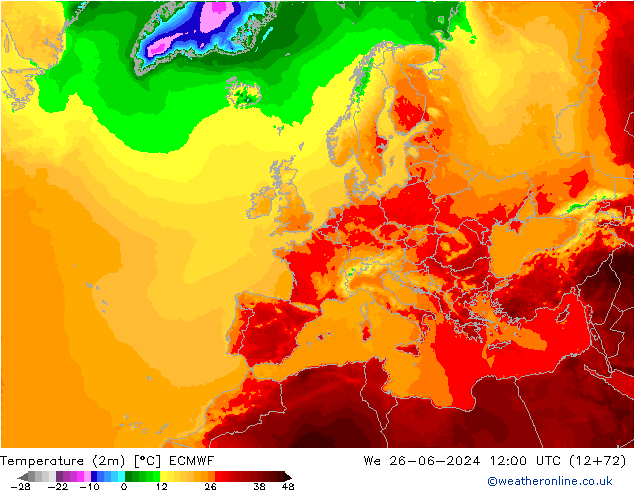 Temperature (2m) ECMWF We 26.06.2024 12 UTC