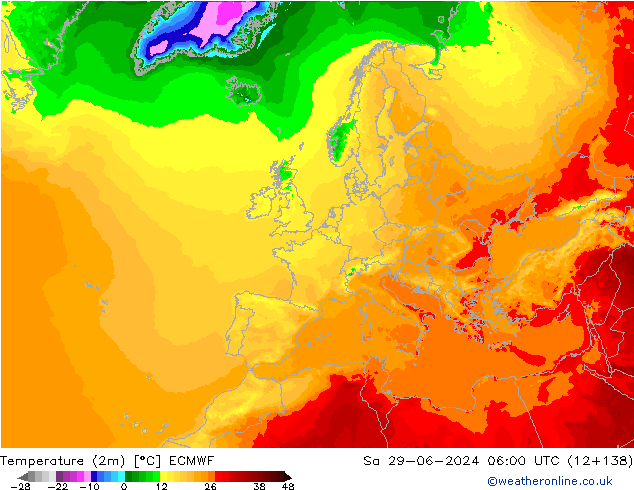 Temperatura (2m) ECMWF Sáb 29.06.2024 06 UTC