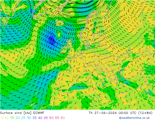 ветер 10 m ECMWF чт 27.06.2024 00 UTC