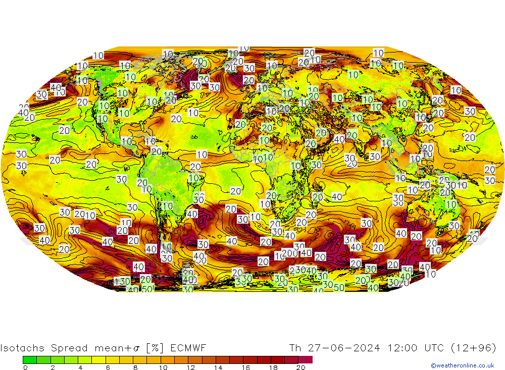 Isotachs Spread ECMWF Th 27.06.2024 12 UTC