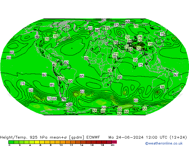 Height/Temp. 925 hPa ECMWF Mo 24.06.2024 12 UTC