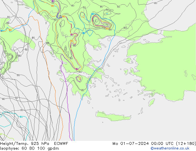 Height/Temp. 925 hPa ECMWF Po 01.07.2024 00 UTC