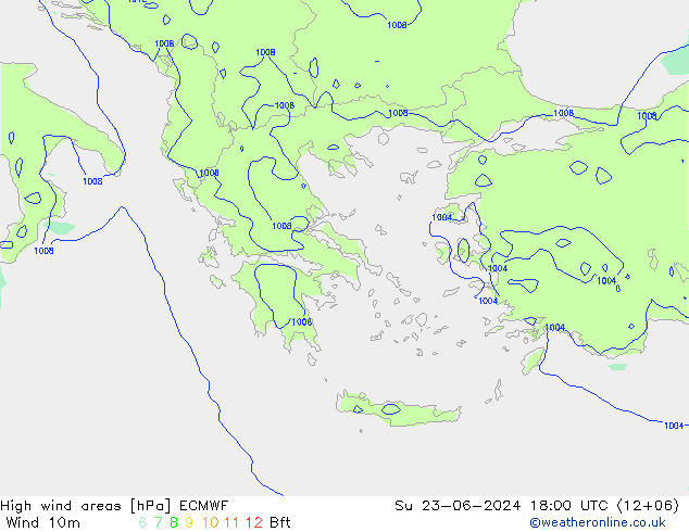 High wind areas ECMWF Su 23.06.2024 18 UTC