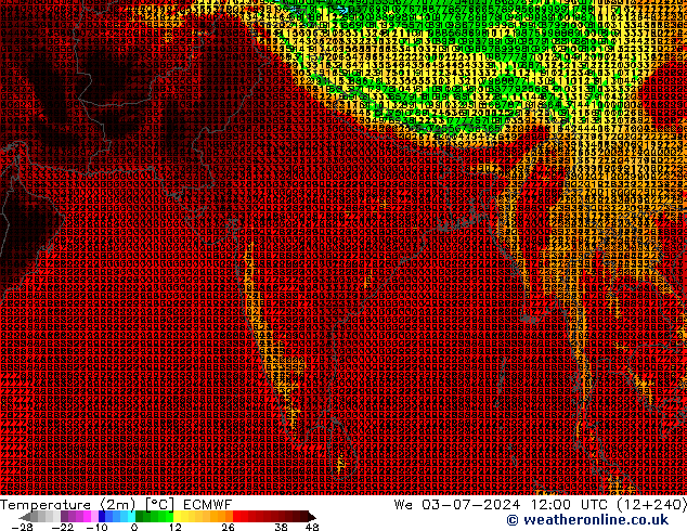 Temperature (2m) ECMWF We 03.07.2024 12 UTC