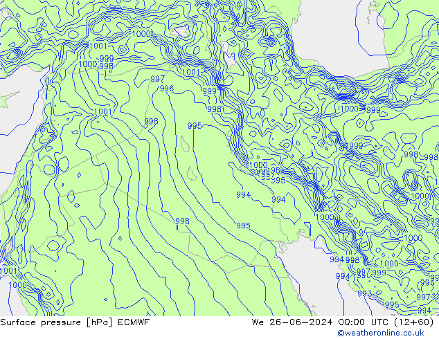 Presión superficial ECMWF mié 26.06.2024 00 UTC