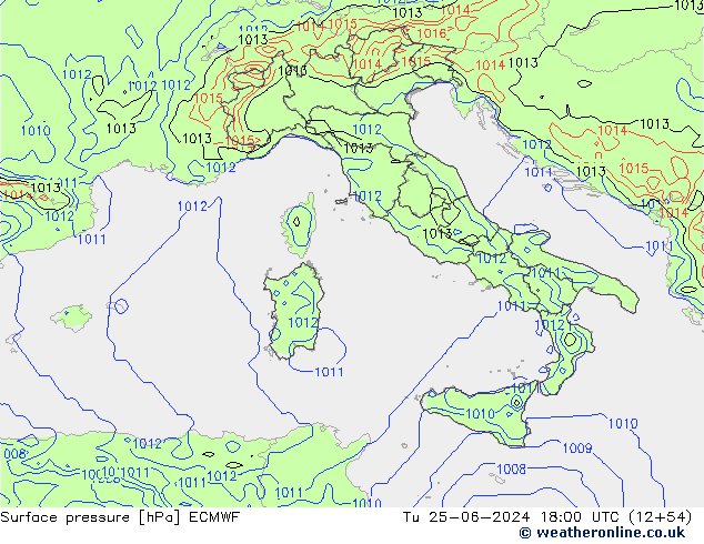 Surface pressure ECMWF Tu 25.06.2024 18 UTC