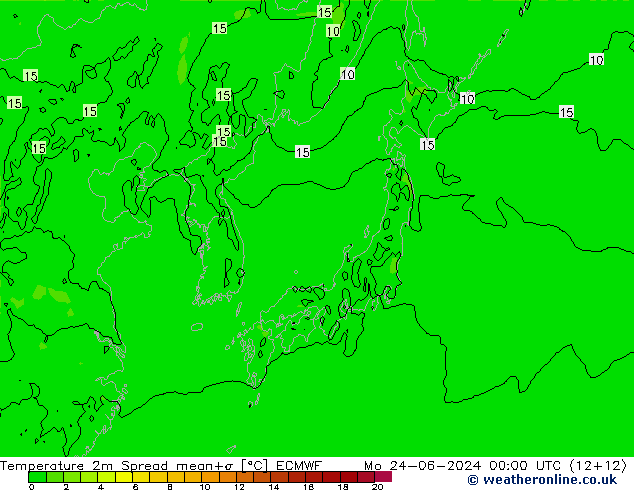 Temperature 2m Spread ECMWF Po 24.06.2024 00 UTC