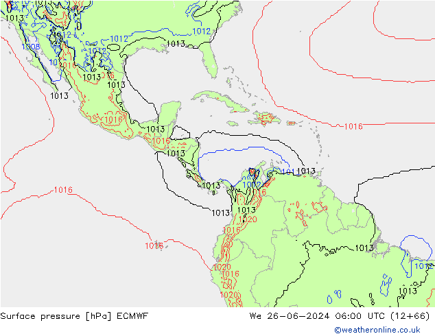 Presión superficial ECMWF mié 26.06.2024 06 UTC