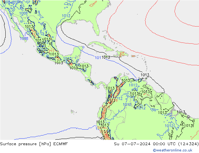 Presión superficial ECMWF dom 07.07.2024 00 UTC