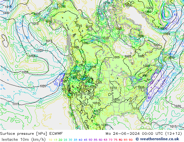 Isotachs (kph) ECMWF Seg 24.06.2024 00 UTC