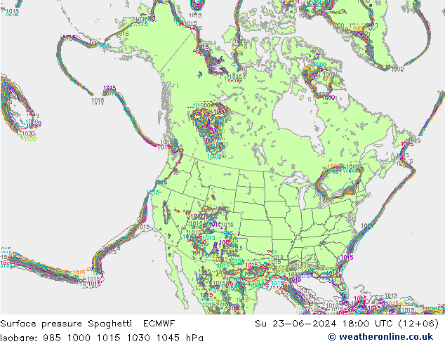 Surface pressure Spaghetti ECMWF Su 23.06.2024 18 UTC