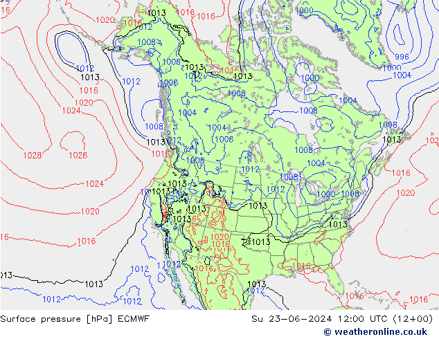 Presión superficial ECMWF dom 23.06.2024 12 UTC