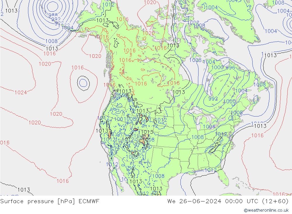 Luchtdruk (Grond) ECMWF wo 26.06.2024 00 UTC