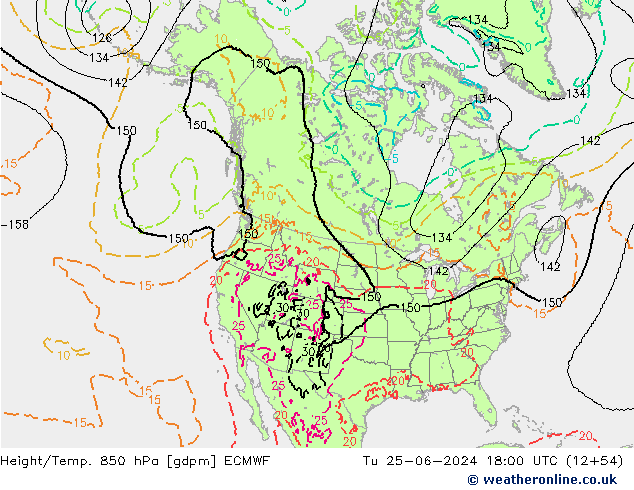 Height/Temp. 850 hPa ECMWF Tu 25.06.2024 18 UTC