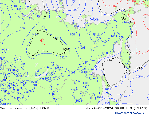 Presión superficial ECMWF lun 24.06.2024 06 UTC