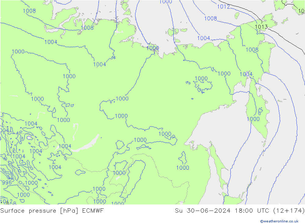 pressão do solo ECMWF Dom 30.06.2024 18 UTC