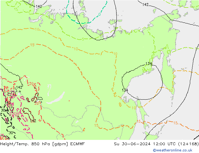 Height/Temp. 850 hPa ECMWF Dom 30.06.2024 12 UTC