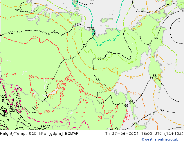 Geop./Temp. 925 hPa ECMWF jue 27.06.2024 18 UTC