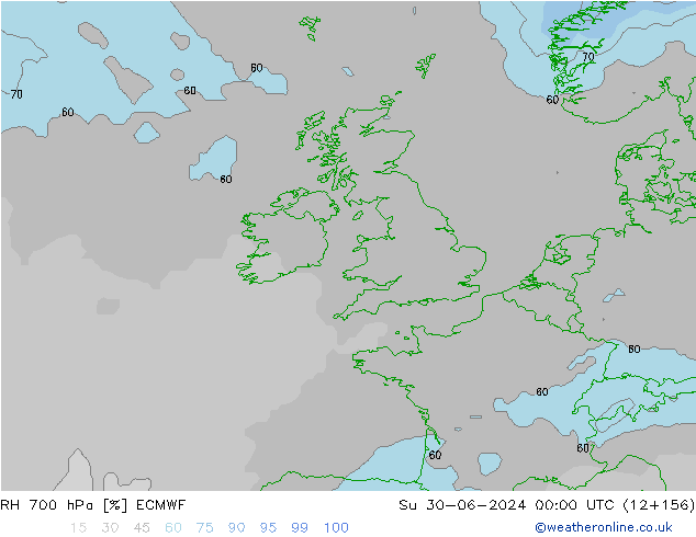 Humedad rel. 700hPa ECMWF dom 30.06.2024 00 UTC