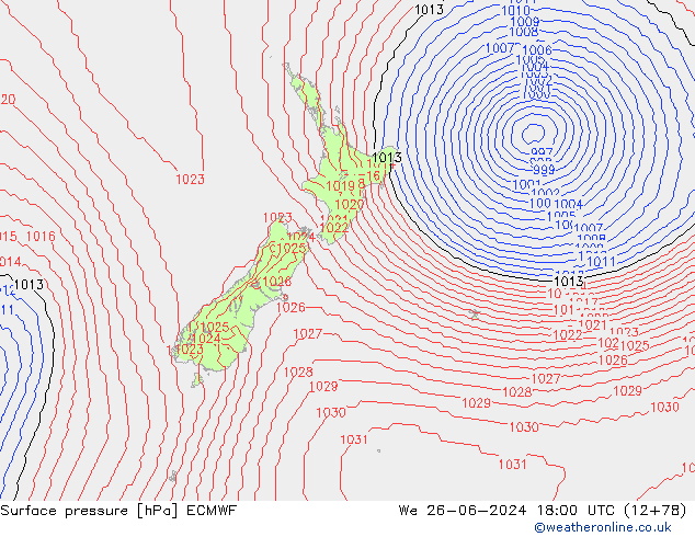 pressão do solo ECMWF Qua 26.06.2024 18 UTC