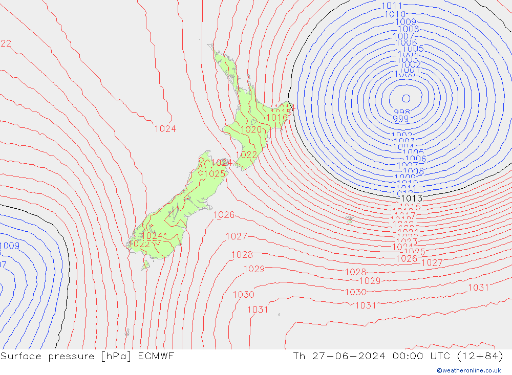 Surface pressure ECMWF Th 27.06.2024 00 UTC