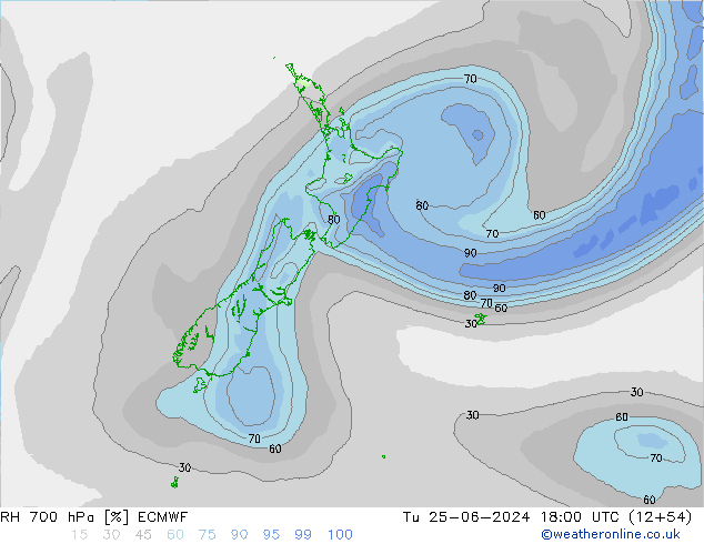 RH 700 hPa ECMWF Di 25.06.2024 18 UTC