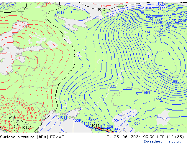 pressão do solo ECMWF Ter 25.06.2024 00 UTC