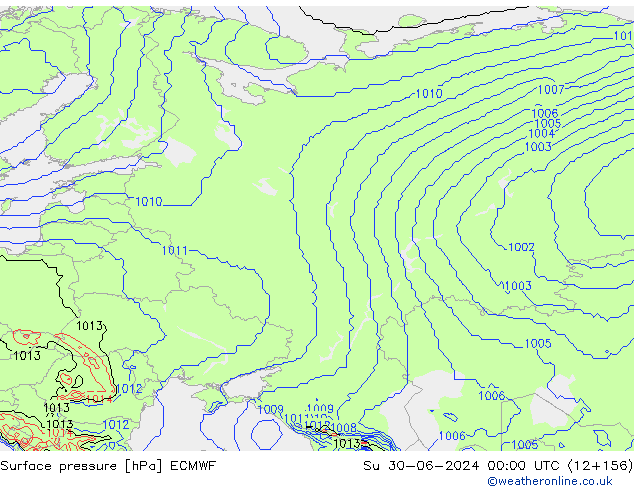 Surface pressure ECMWF Su 30.06.2024 00 UTC