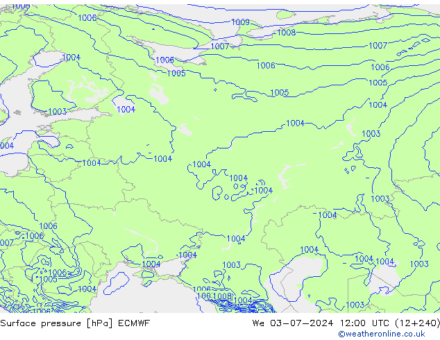 Presión superficial ECMWF mié 03.07.2024 12 UTC